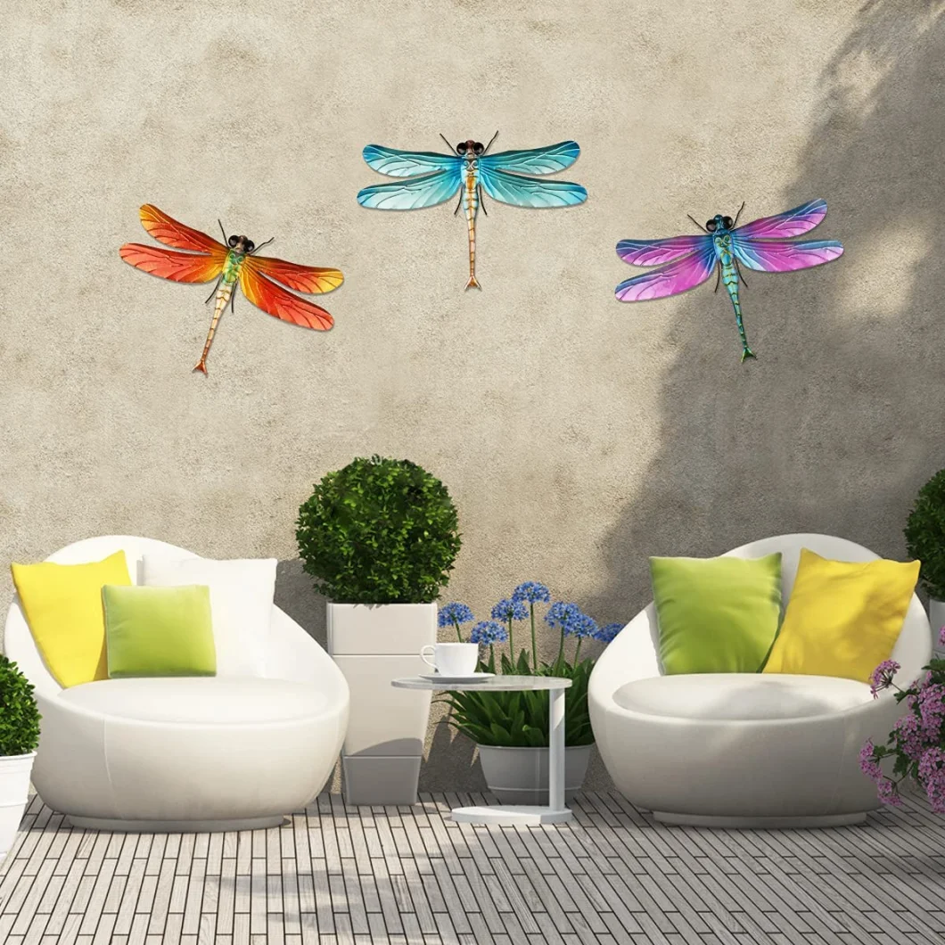 Metal Dragonfly Wall Decoration Outdoor Garden Fence Art Garden Ornament 3 Piece Set