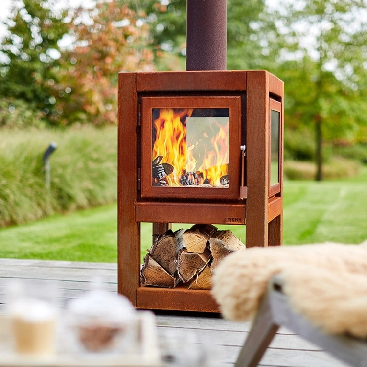 Outdoor Backyard Garden Heater Wood Burning Corten Steel Woodfired Fireplace